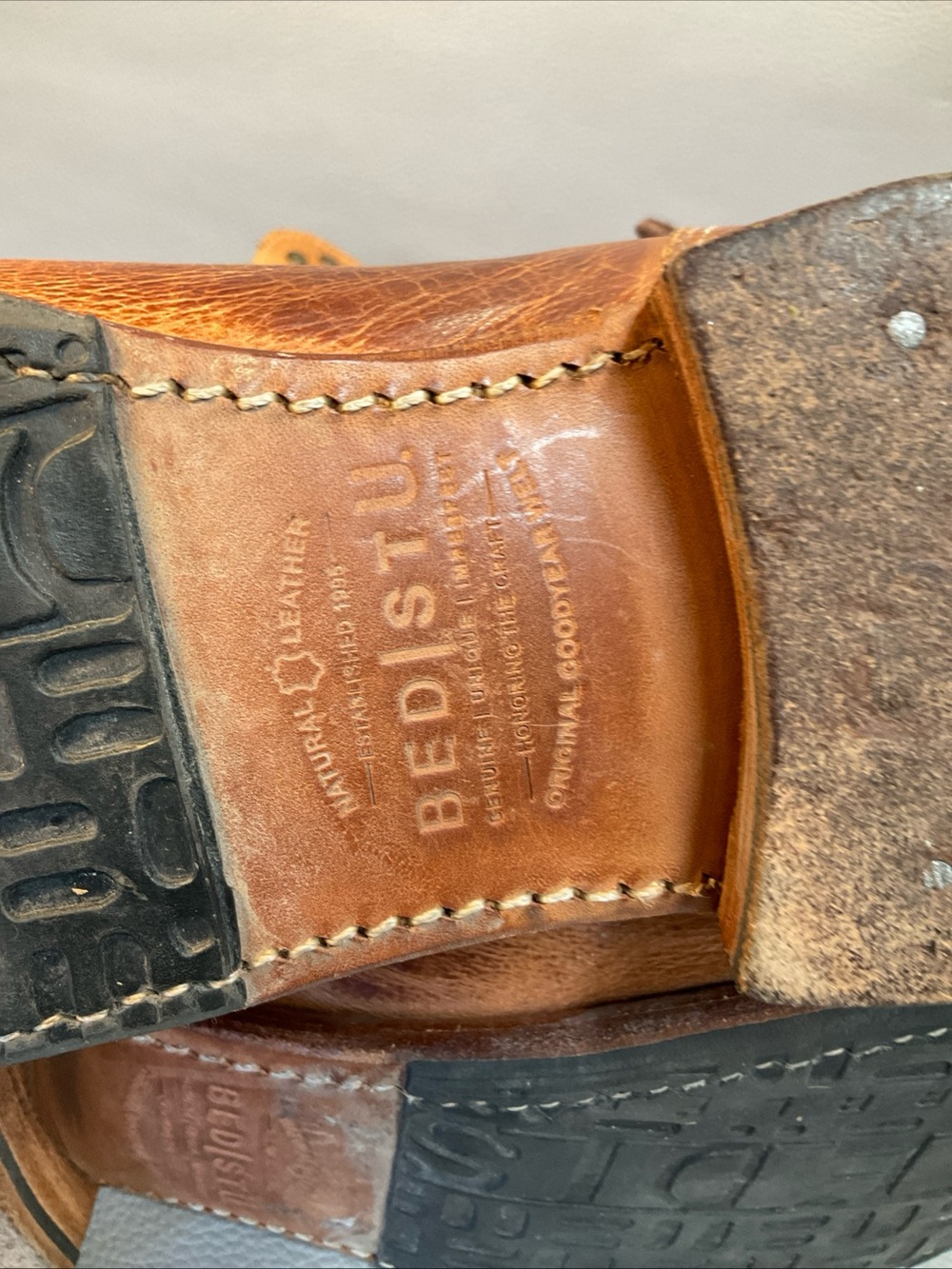 BED|STU Cognac Brown Leather Lace-Up Studded Ankle Boots - Picture 8 of 11